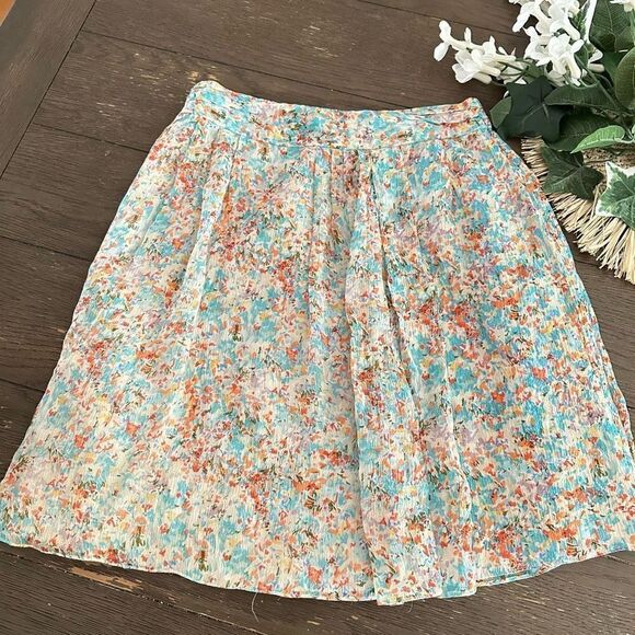 J. CREW Floral Crepe‎ A-line Mini Skirt , lined 100% Silk size 00 - Picture 1 of 7